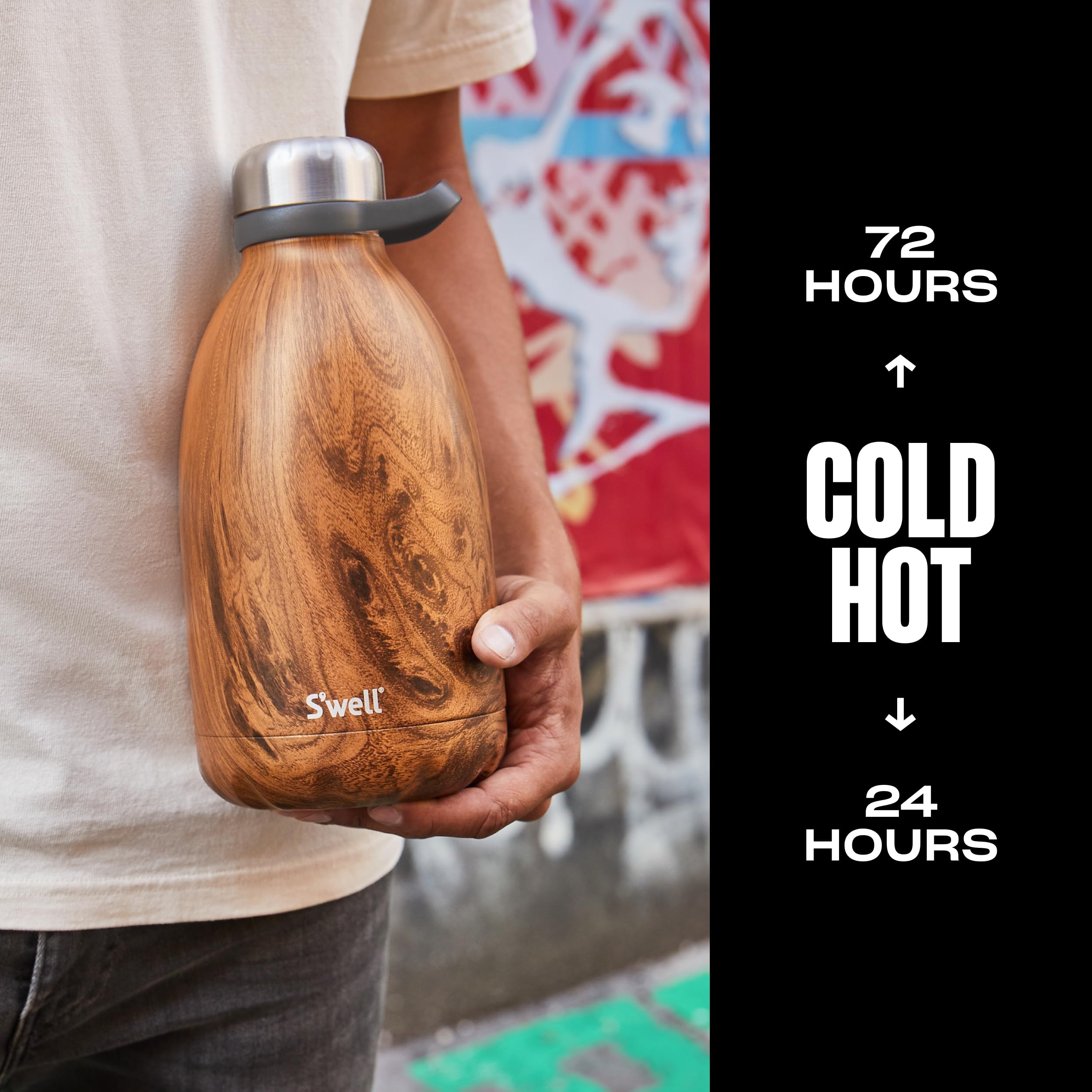 S'well Stainless Steel Roamer Bottle-64 Fl Oz-Teakwood Triple-Layered Vacuum-Insulated Containers Keeps Drinks Cold for 72 Hours and Hot for 24-BPA-Free Travel Water Bottle, 64oz - Image 3