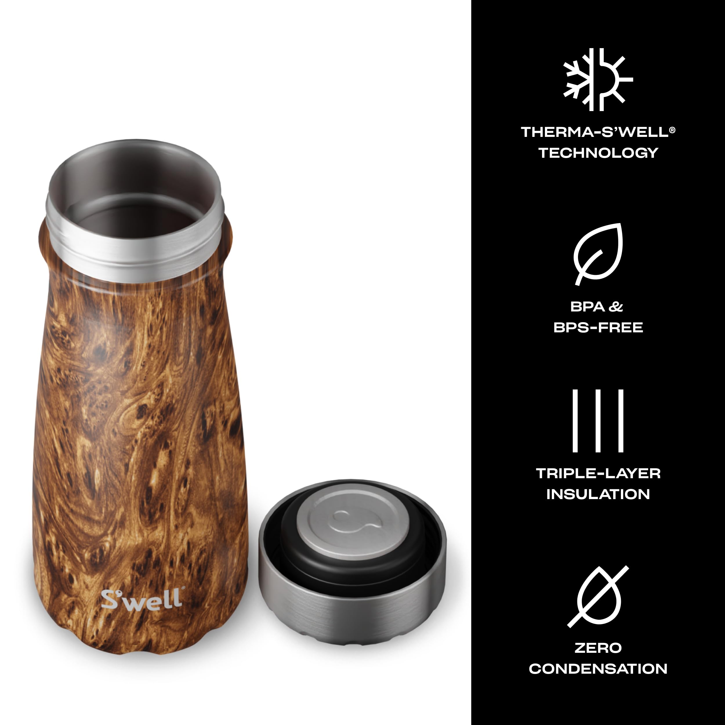 S'well Stainless Steel Traveler with Commuter Lid, 16oz, Teakwood, Triple Layered Vacuum Insulated Containers Keeps Drinks Cold for 24 Hours and Hot for 6, BPA Free, Easy Carrying On the Go - Image 4